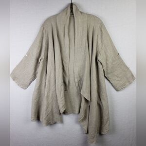 SAGA 100% Linen Kimono Asymmetrical Open Front Lagenlook Resort O/S Neutral Boho